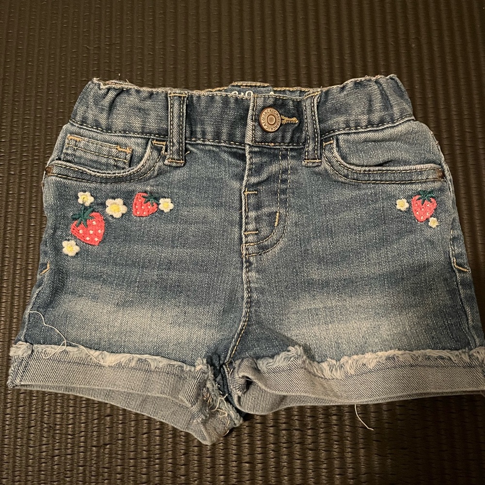 Cat & Jack Blue Denim Shorts with Strawberry Embroidery